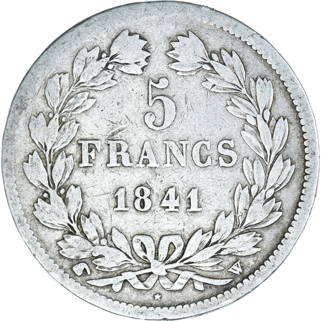 Moeda, França, Louis-Philippe, 5 Francs, 1841, Lille, VF(20-25), Prata