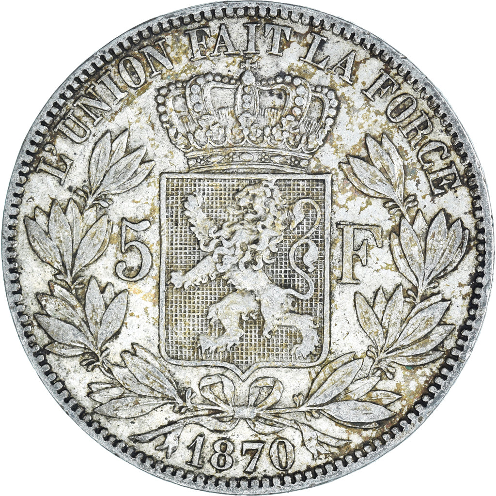 Moneta, Belgio, Leopold II, 5 Francs, 5 Frank, 1870, Brussels, MB+, Argento