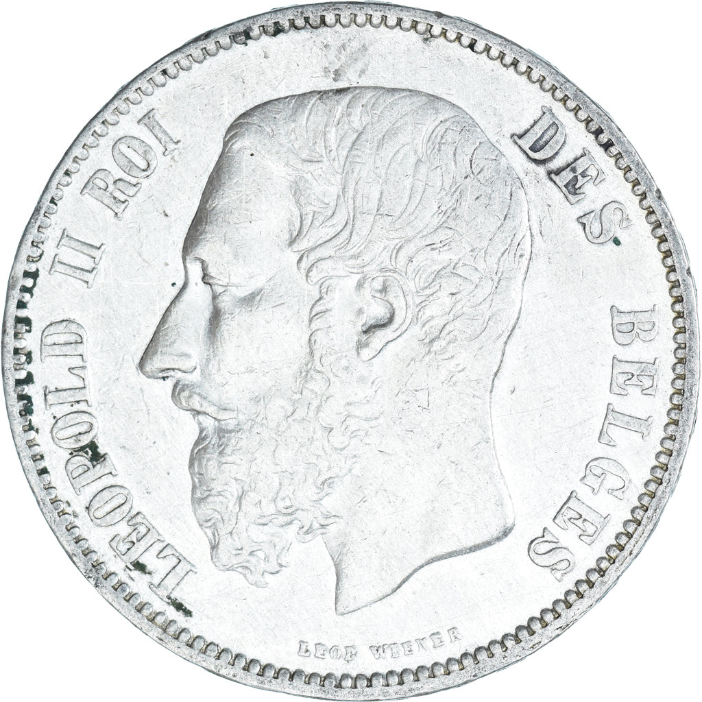 Munten, België, Leopold II, 5 Francs, 5 Frank, 1873, ZF+, Zilver, KM:24