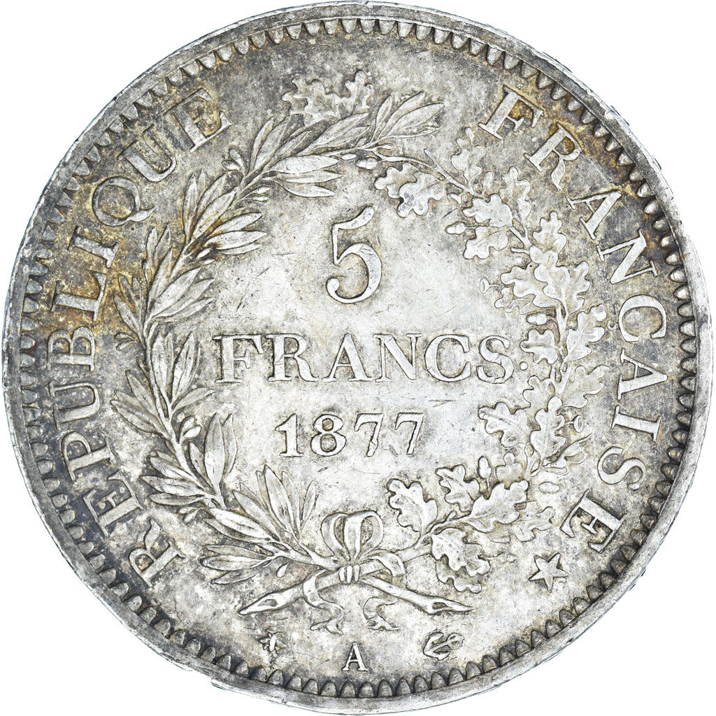 Moeda, França, Hercule, 5 Francs, 1877, Paris, AU(55-58), Prata, KM:820.1