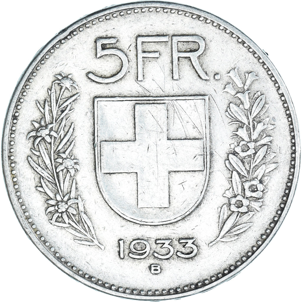 Munten, Zwitserland, 5 Francs, 1933, Bern, ZF, Zilver, KM:40