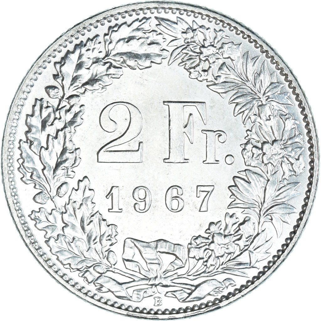 Coin, Switzerland, 2 Francs, 1967, Bern, MS(60-62), Silver, KM:21