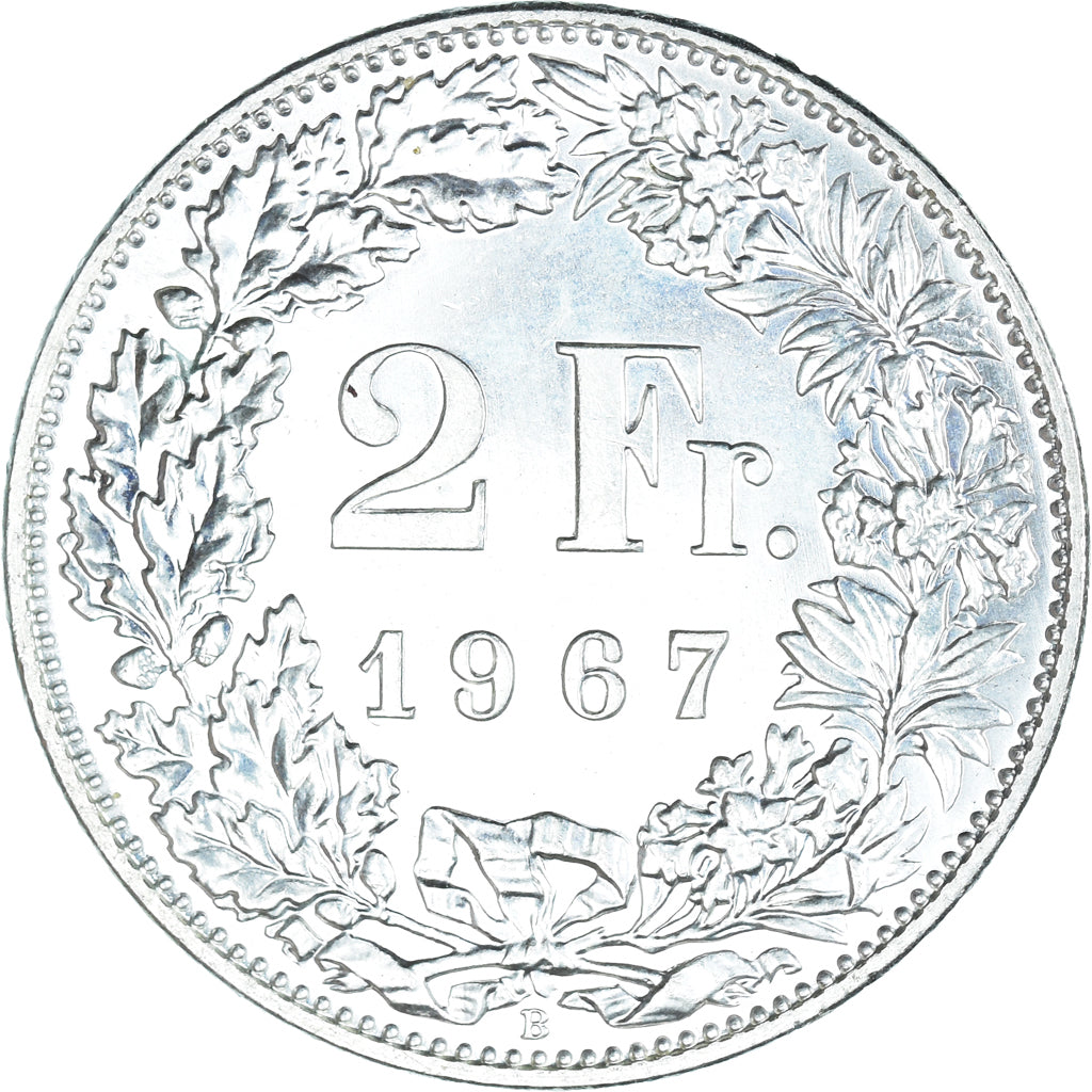 Coin, Switzerland, 2 Francs, 1967, Bern, MS(60-62), Silver, KM:21