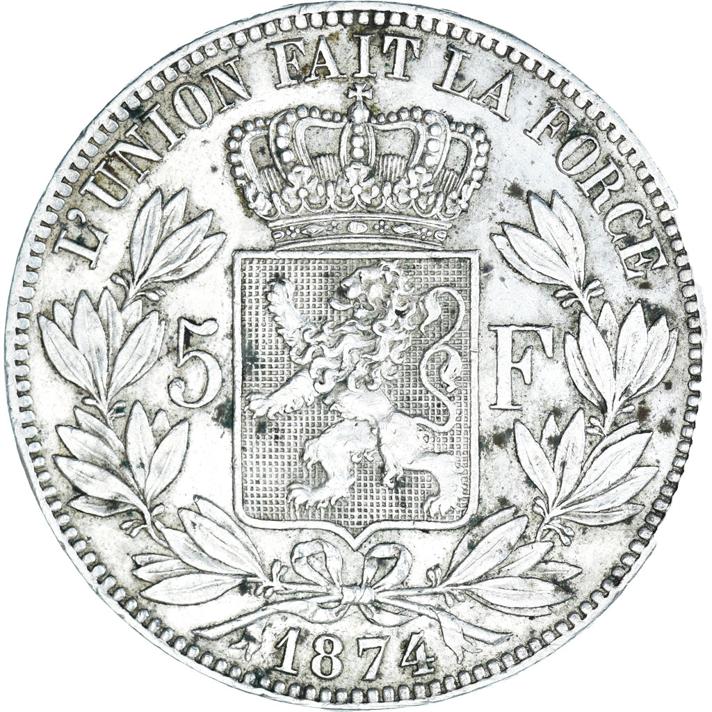 Coin, Belgium, Leopold II, 5 Francs, 5 Frank, 1874, EF(40-45), Silver, KM:24