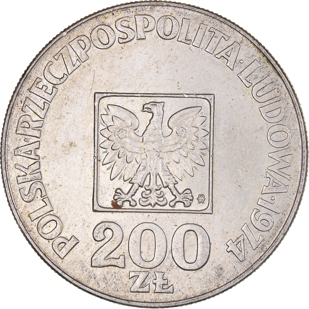 Moeda, Polónia, 200 Zlotych, 1974, Warsaw, VF(30-35), Prata, KM:72