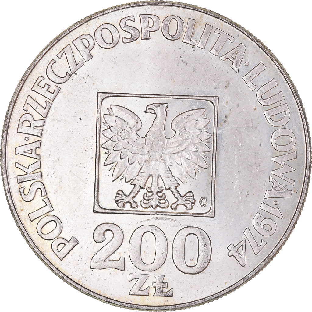 Coin, Poland, 200 Zlotych, 1974, Warsaw, AU(55-58), Silver, KM:72