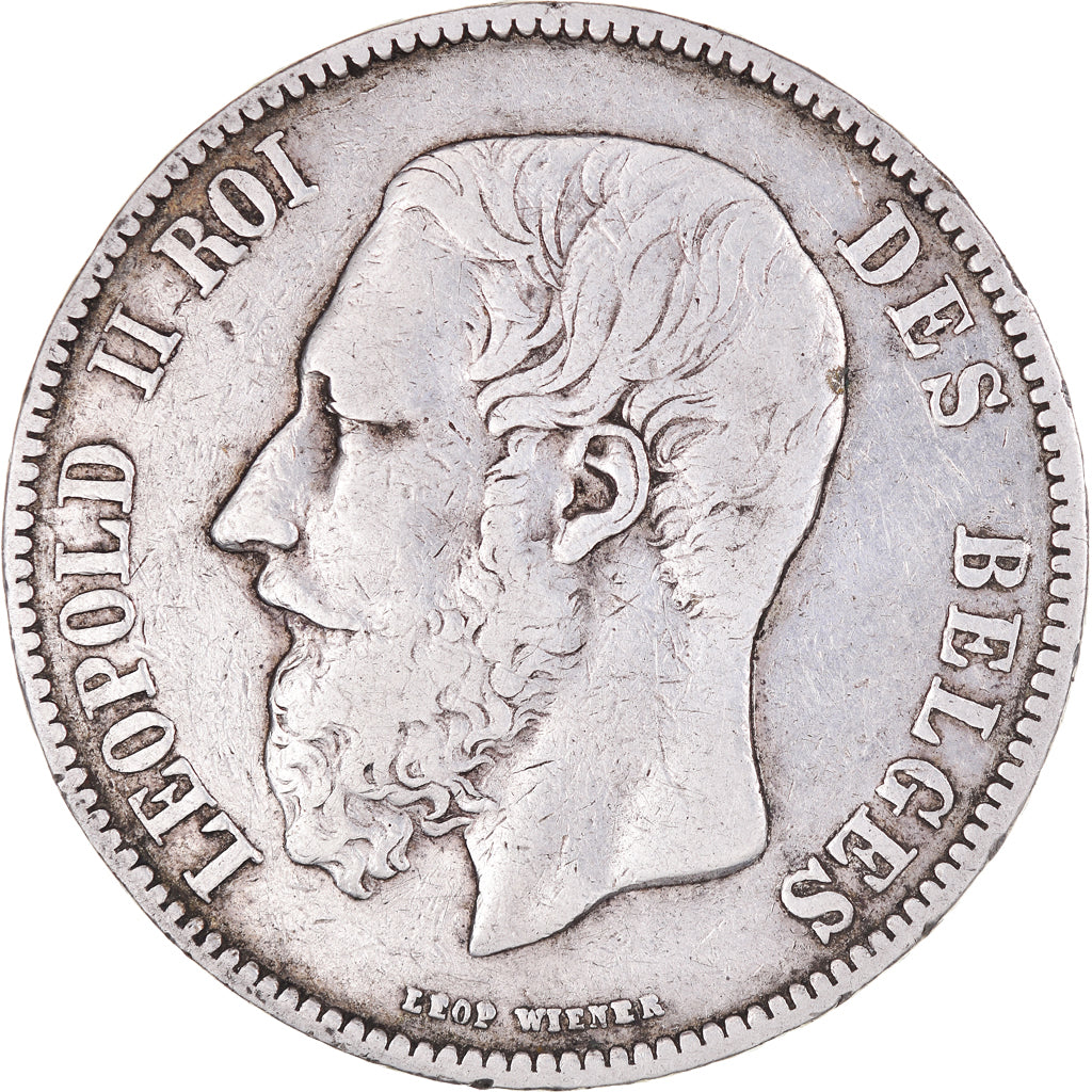 Coin, Belgium, Leopold II, 5 Francs, 5 Frank, 1870, Brussels, VF(30-35), Silver