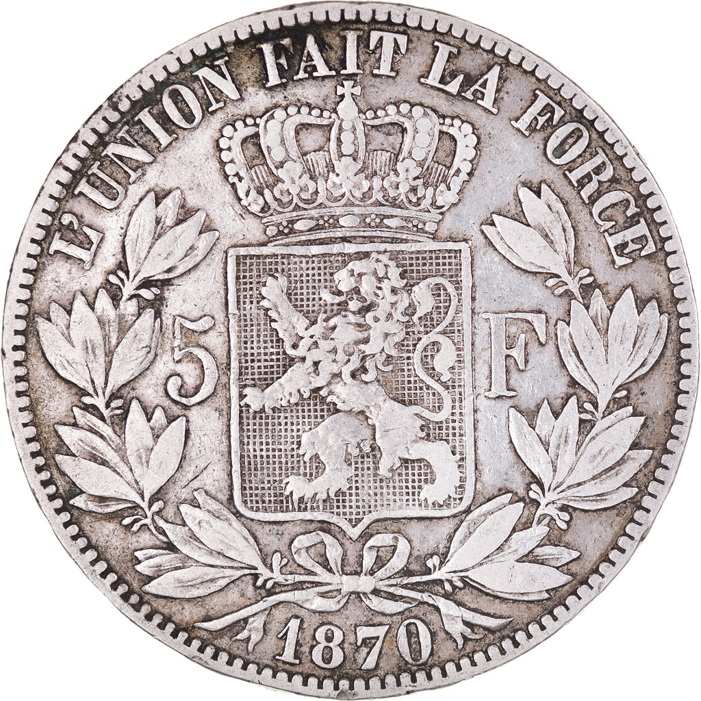 Coin, Belgium, Leopold II, 5 Francs, 5 Frank, 1870, Brussels, VF(30-35), Silver