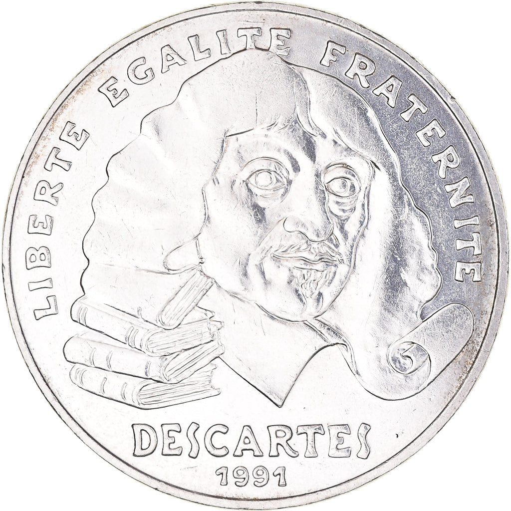 Coin, France, Descartes, 100 Francs, 1991, Paris, AU(55-58), Silver, KM:996