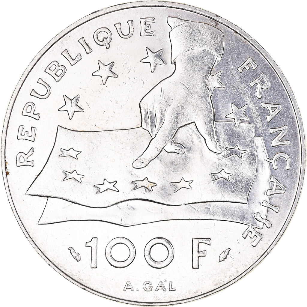 Coin, France, Descartes, 100 Francs, 1991, Paris, AU(55-58), Silver, KM:996