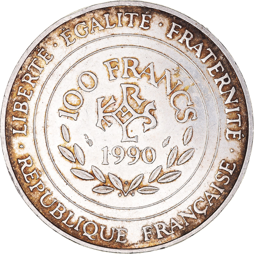 Munten, Frankrijk, Charlemagne, 100 Francs, 1990, Paris, PR, Zilver, KM:982