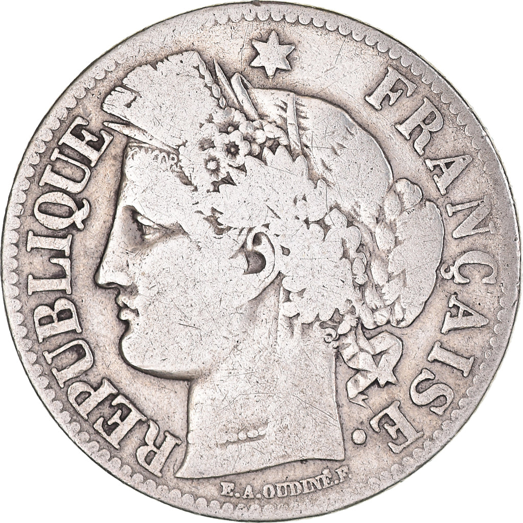 Moneda, Francia, Cérès, 2 Francs, 1871, Paris, BC+, Plata, KM:817.1