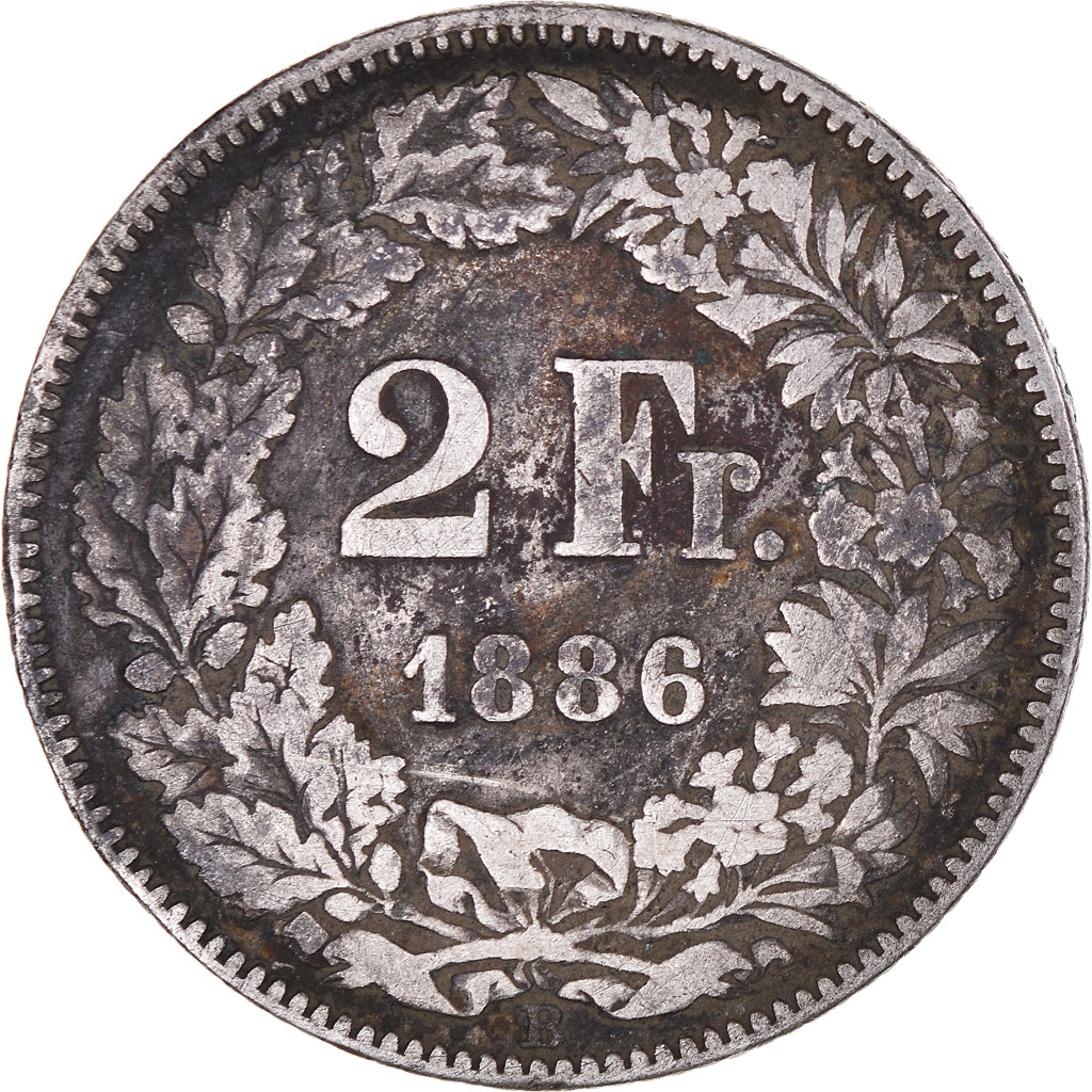Moneta, Szwajcaria, 2 Francs, 1886, Bern, VF(20-25), Srebro, KM:21