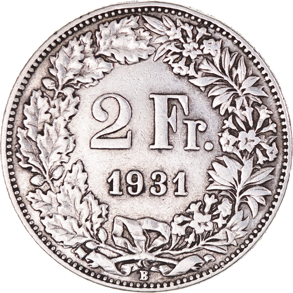 Coin, Switzerland, 2 Francs, 1931, Bern, AU(50-53), Silver, KM:21