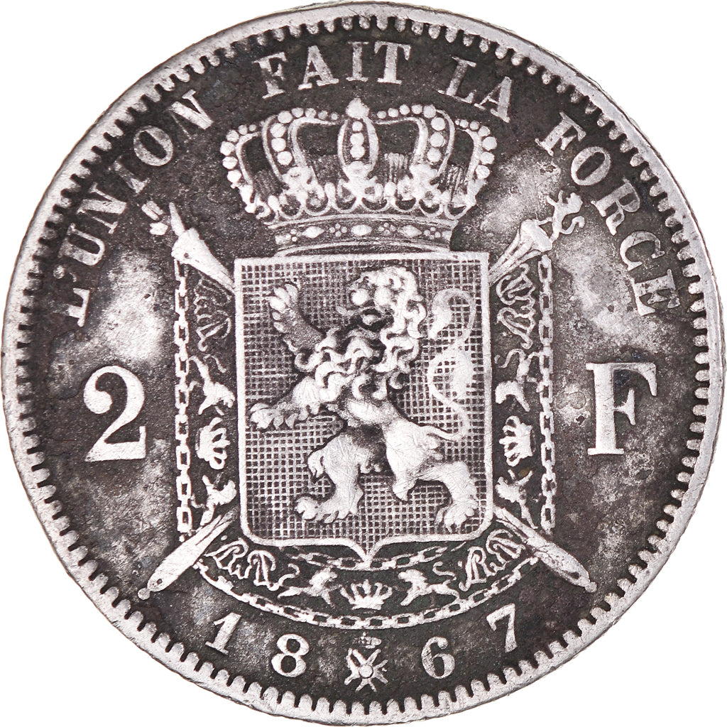 Coin, Belgium, Leopold II, 2 Francs, 2 Frank, 1867, VF(30-35), Silver, KM:30.1