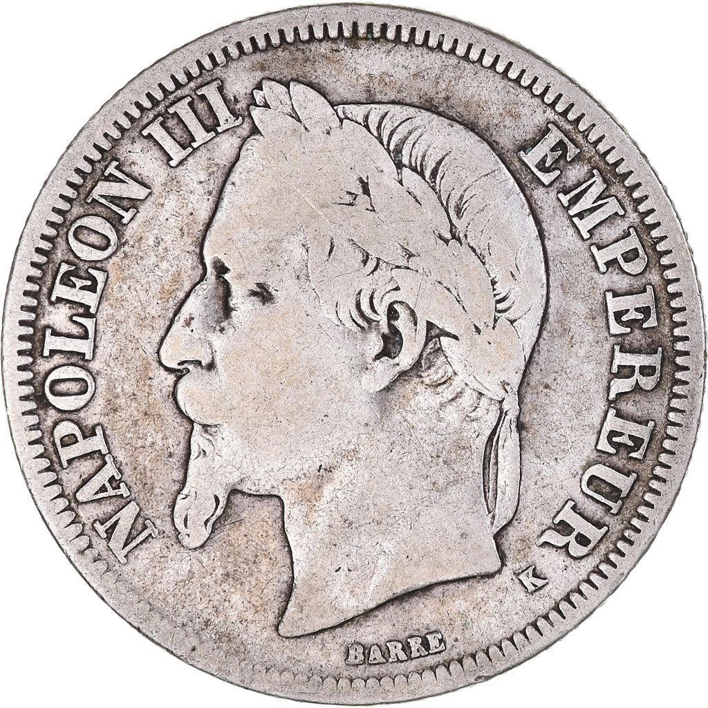 Moneda, Francia, Napoleon III, Napoléon III, 2 Francs, 1866, Bordeaux, BC+