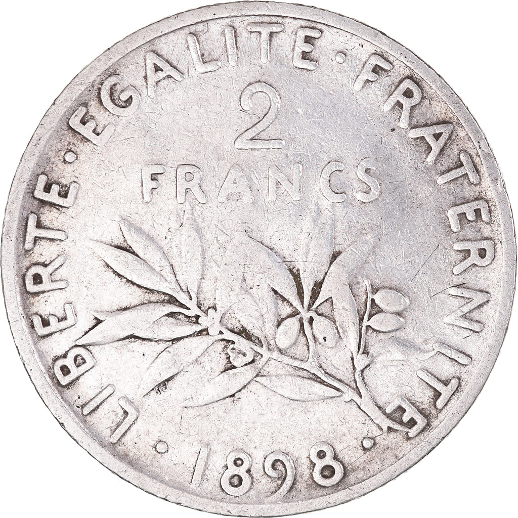 Moneda, Francia, Semeuse, 2 Francs, 1898, Paris, BC+, Plata, KM:845.1