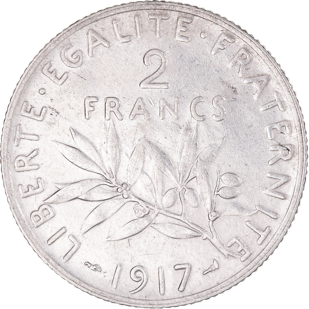 Coin, France, 2 Francs, 1917, Paris, Semeuse, AU(55-58), Silver, KM:845.1