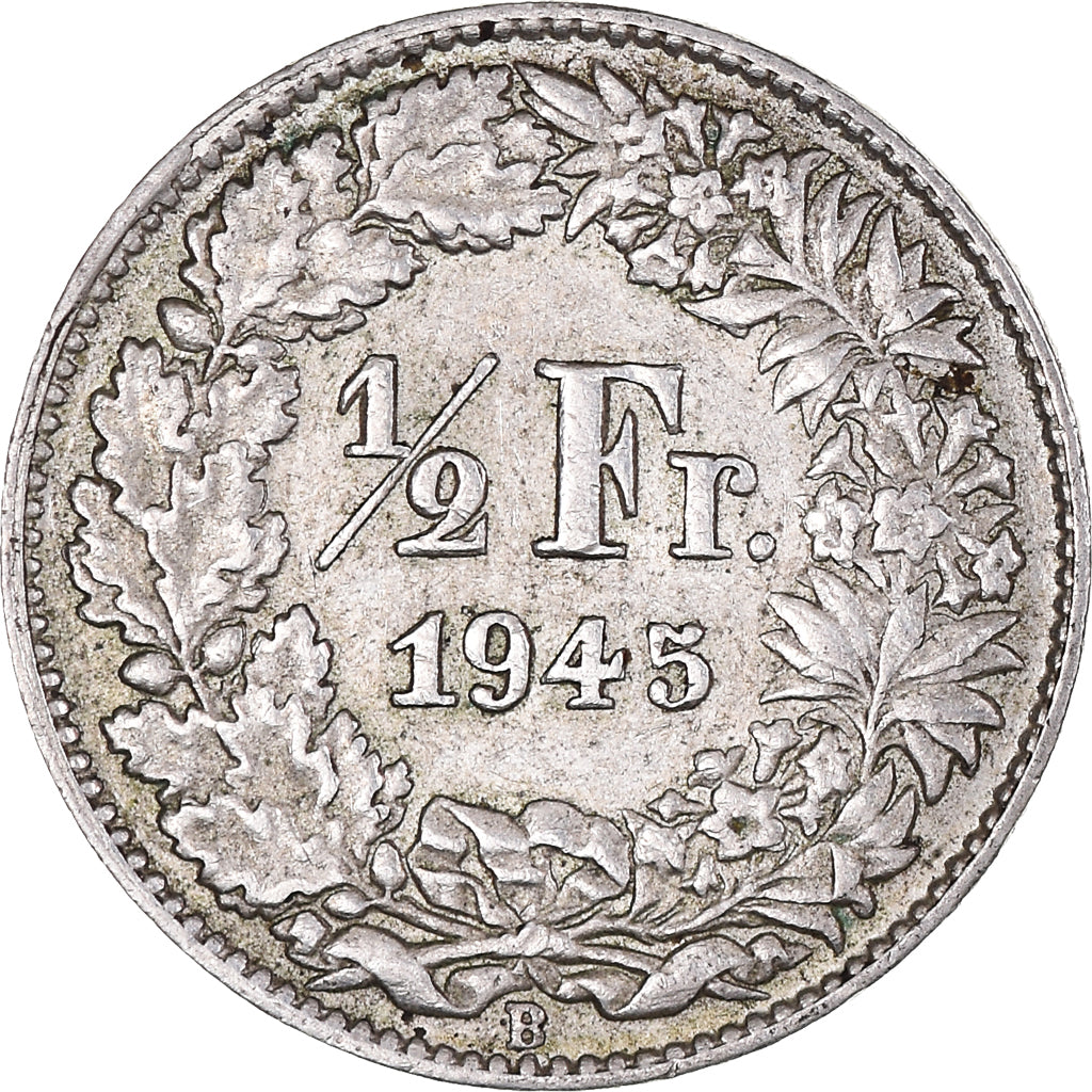Munten, Zwitserland, 1/2 Franc, 1945, Bern, PR, Zilver, KM:23