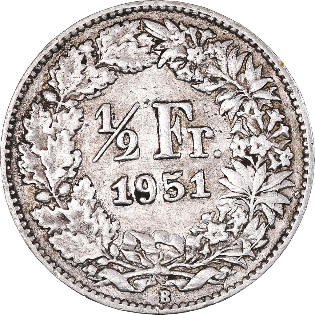 Munten, Zwitserland, 1/2 Franc, 1951, Bern, PR, Zilver, KM:23