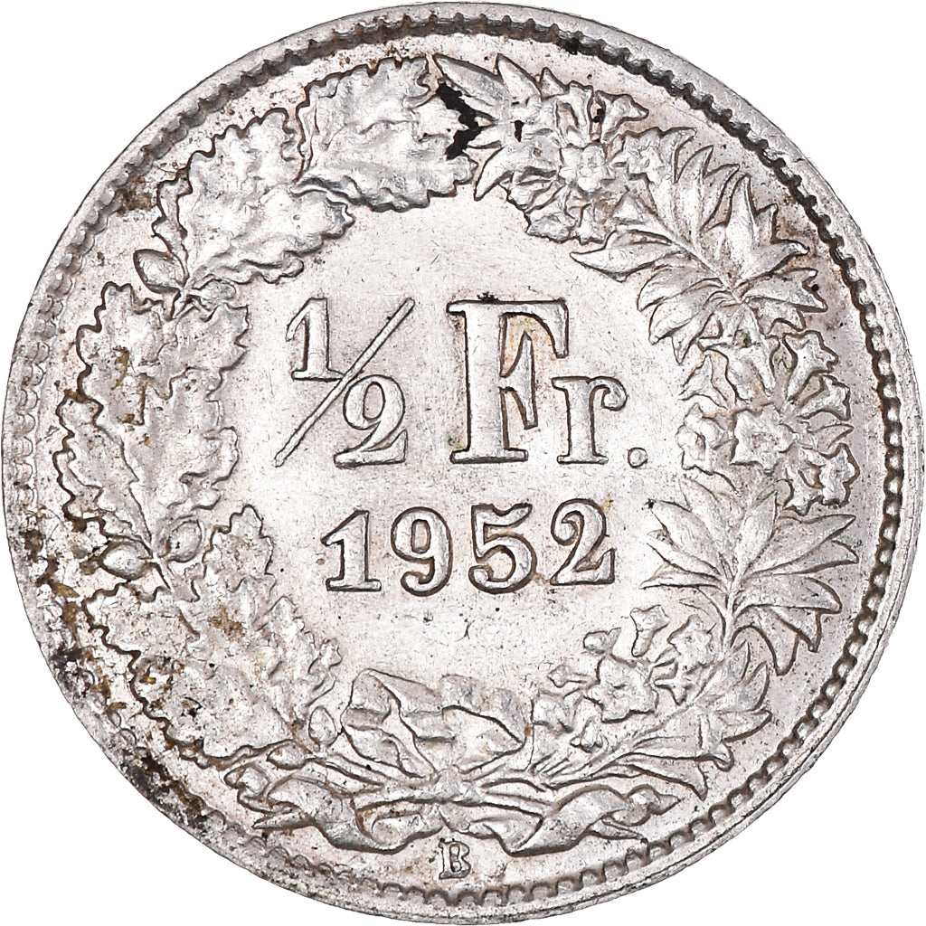 Coin, Switzerland, 1/2 Franc, 1952, Bern, MS(60-62), Silver, KM:23