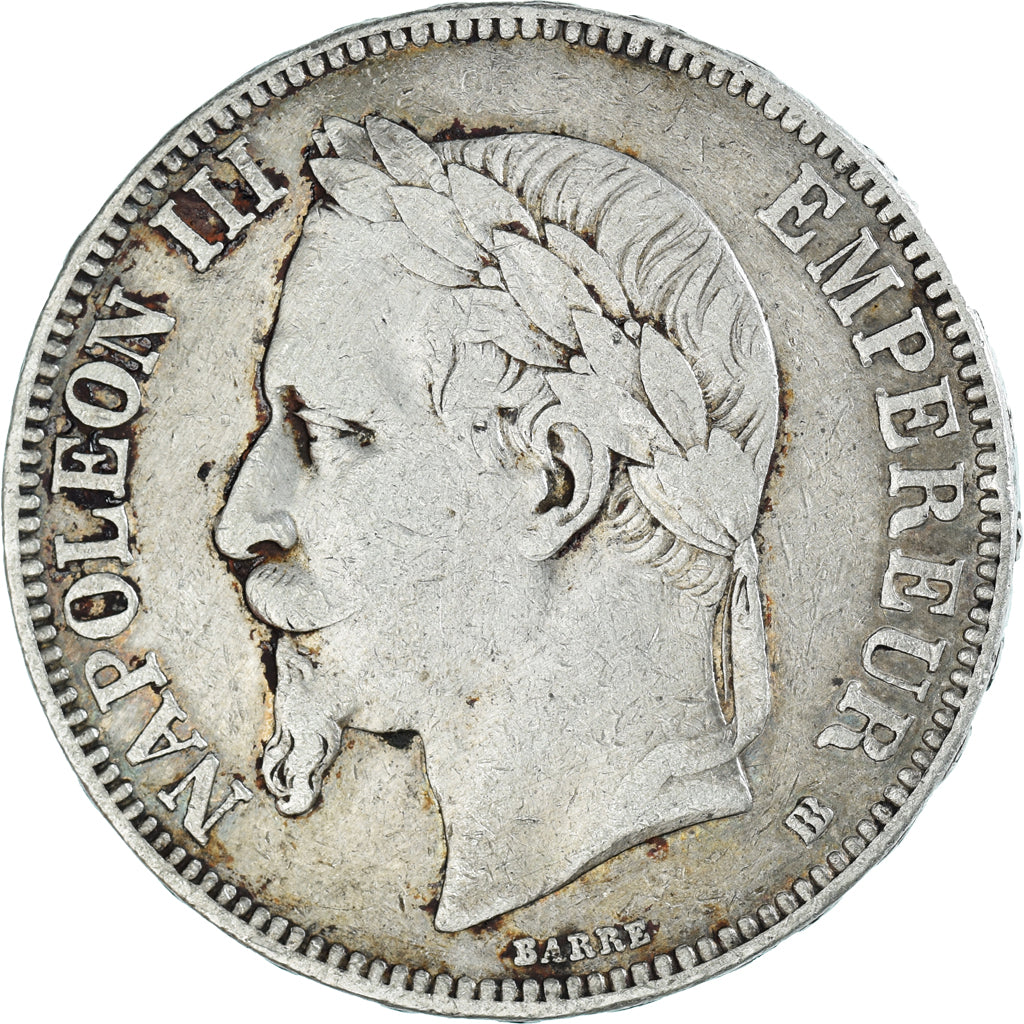 Moeda, França, Napoléon III, 5 Francs, 1867, Strasbourg, VF(30-35), Prata