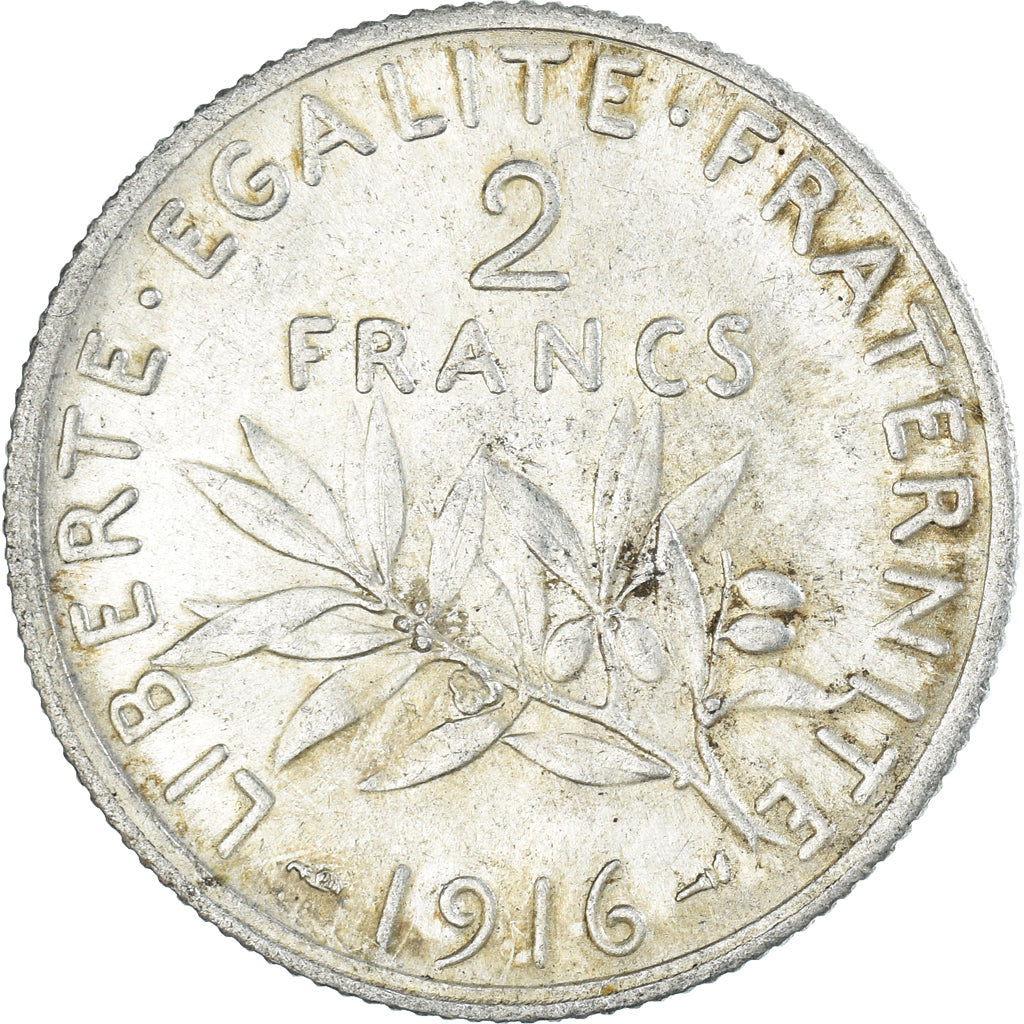 Coin, France, Semeuse, 2 Francs, 1916, Paris, AU(55-58), Silver, KM:845.1