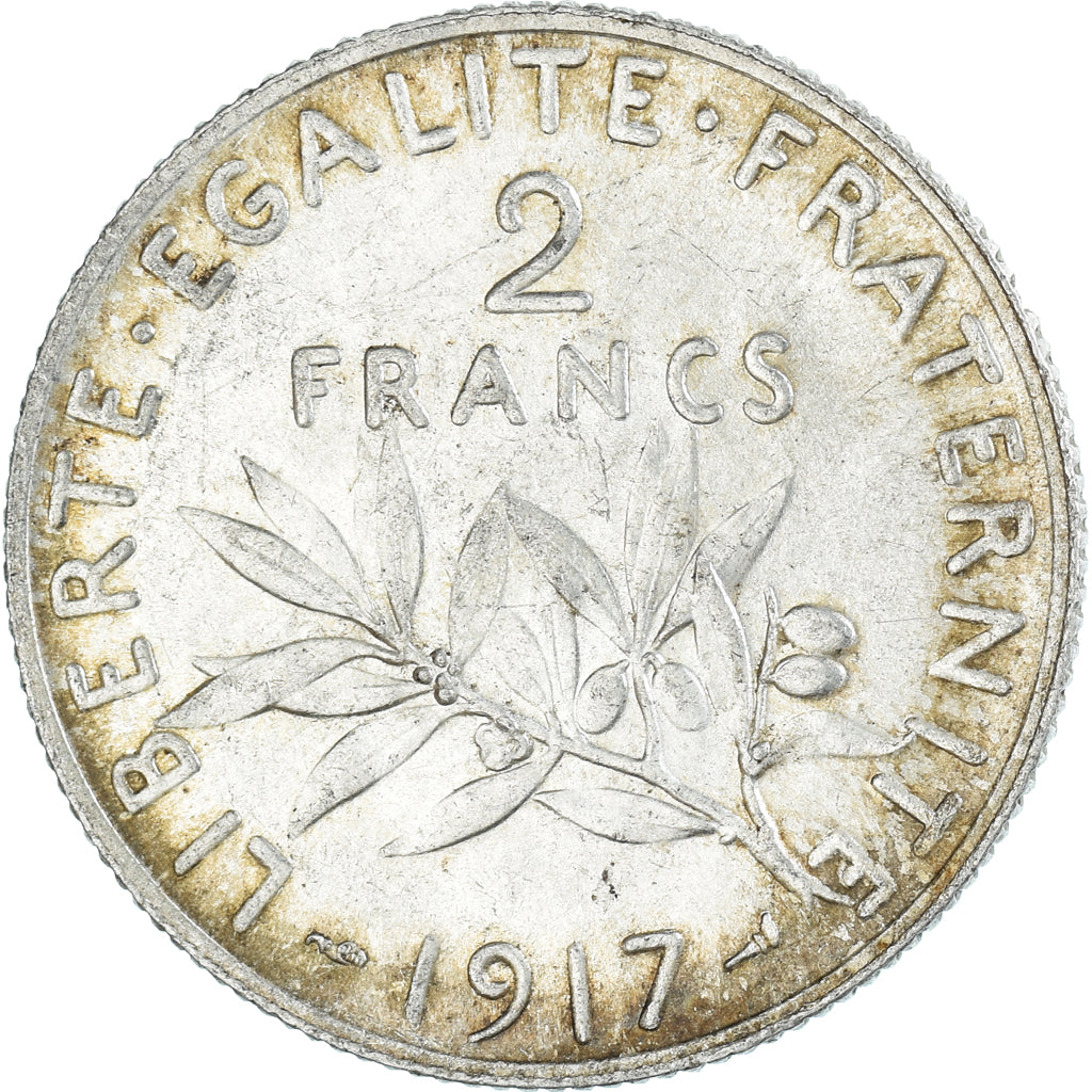 Moeda, França, Semeuse, 2 Francs, 1917, Paris, MS(60-62), Prata, KM:845.1