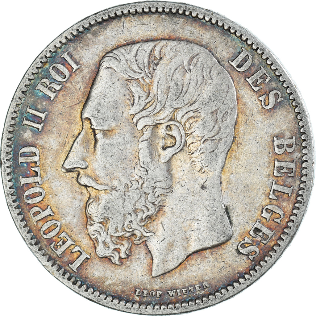 Moneda, Bélgica, Leopold II, 5 Francs, 5 Frank, 1869, MBC, Plata, KM:24