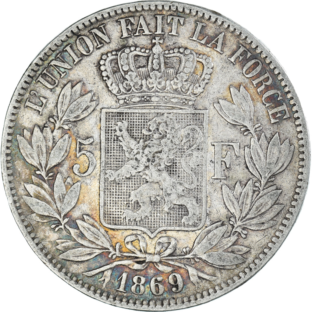 Moneda, Bélgica, Leopold II, 5 Francs, 5 Frank, 1869, MBC, Plata, KM:24