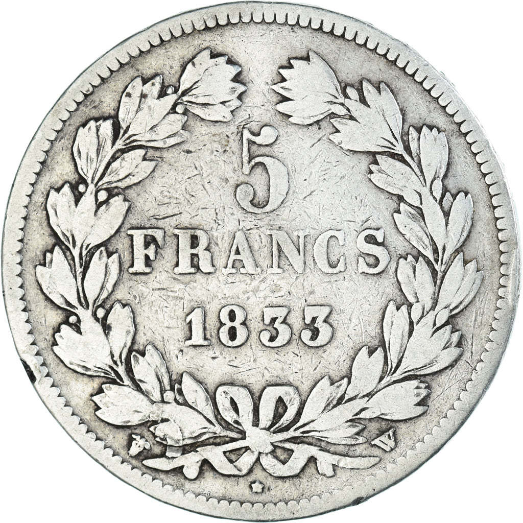 Coin, France, Louis-Philippe, 5 Francs, 1833, Lille, VF(20-25), Silver