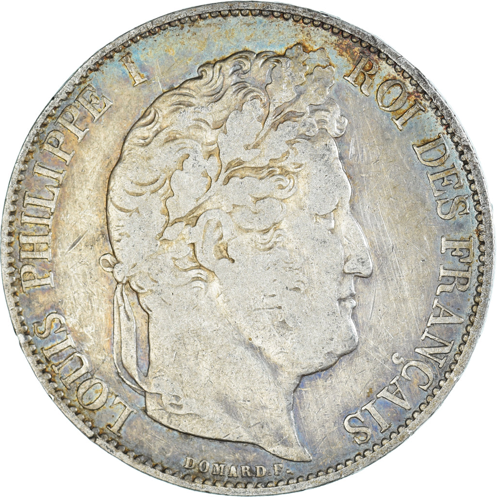 Moneta, Francia, Louis-Philippe, 5 Francs, 1845, Strasbourg, MB+, Argento