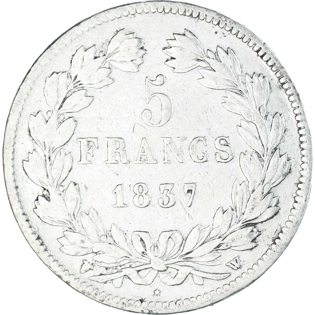 Moneda, Francia, Louis-Philippe, 5 Francs, 1837, Lille, MBC, Plata, KM:749.13