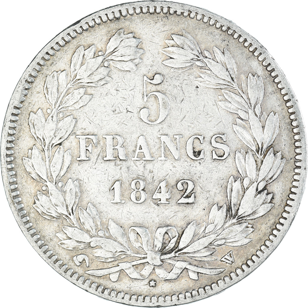 Moneta, Francia, Louis-Philippe, 5 Francs, 1842, Lille, MB+, Argento, KM:749.13