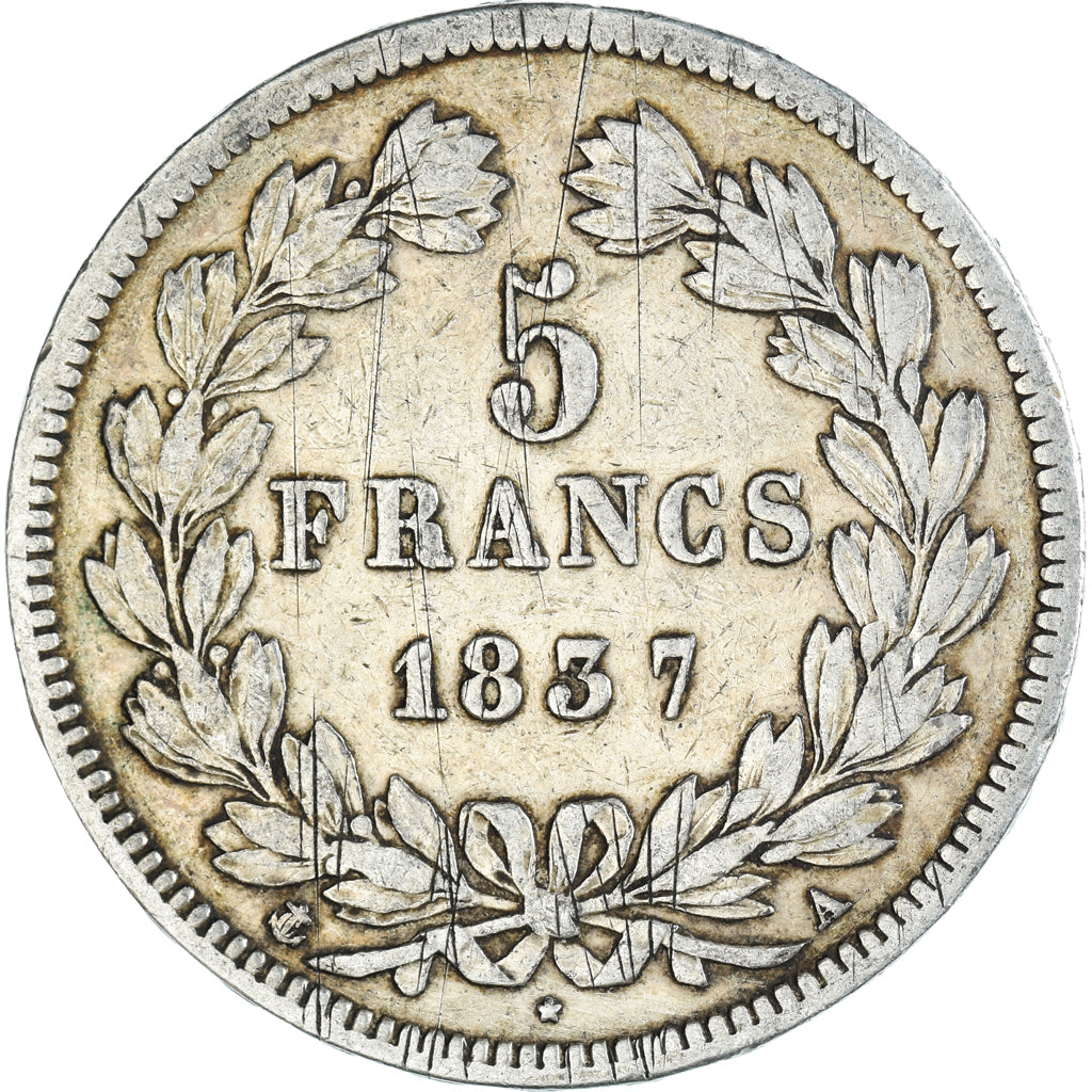Coin, France, Louis-Philippe, 5 Francs, 1837, Paris, VF(30-35), Silver