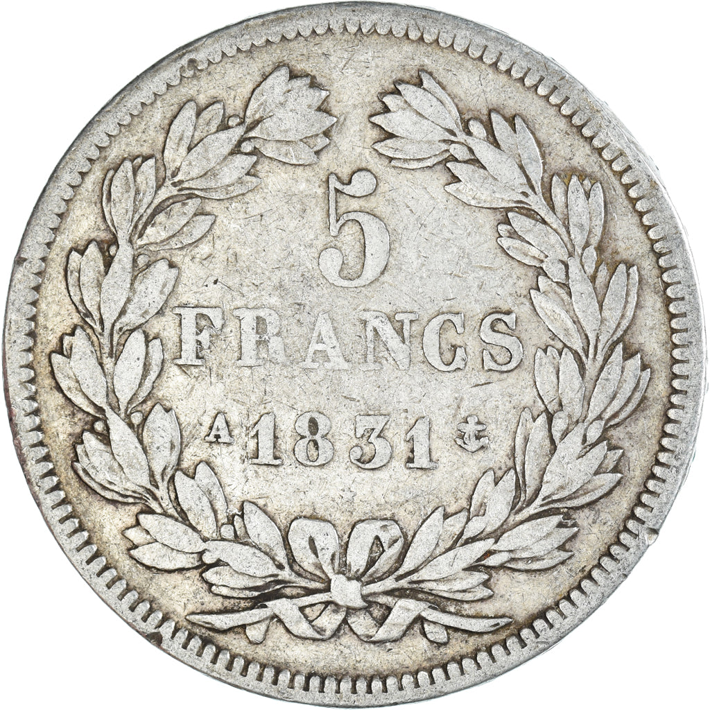 Moneta, Francia, Louis-Philippe, 5 Francs, 1831, Paris, MB+, Argento, KM:745.1