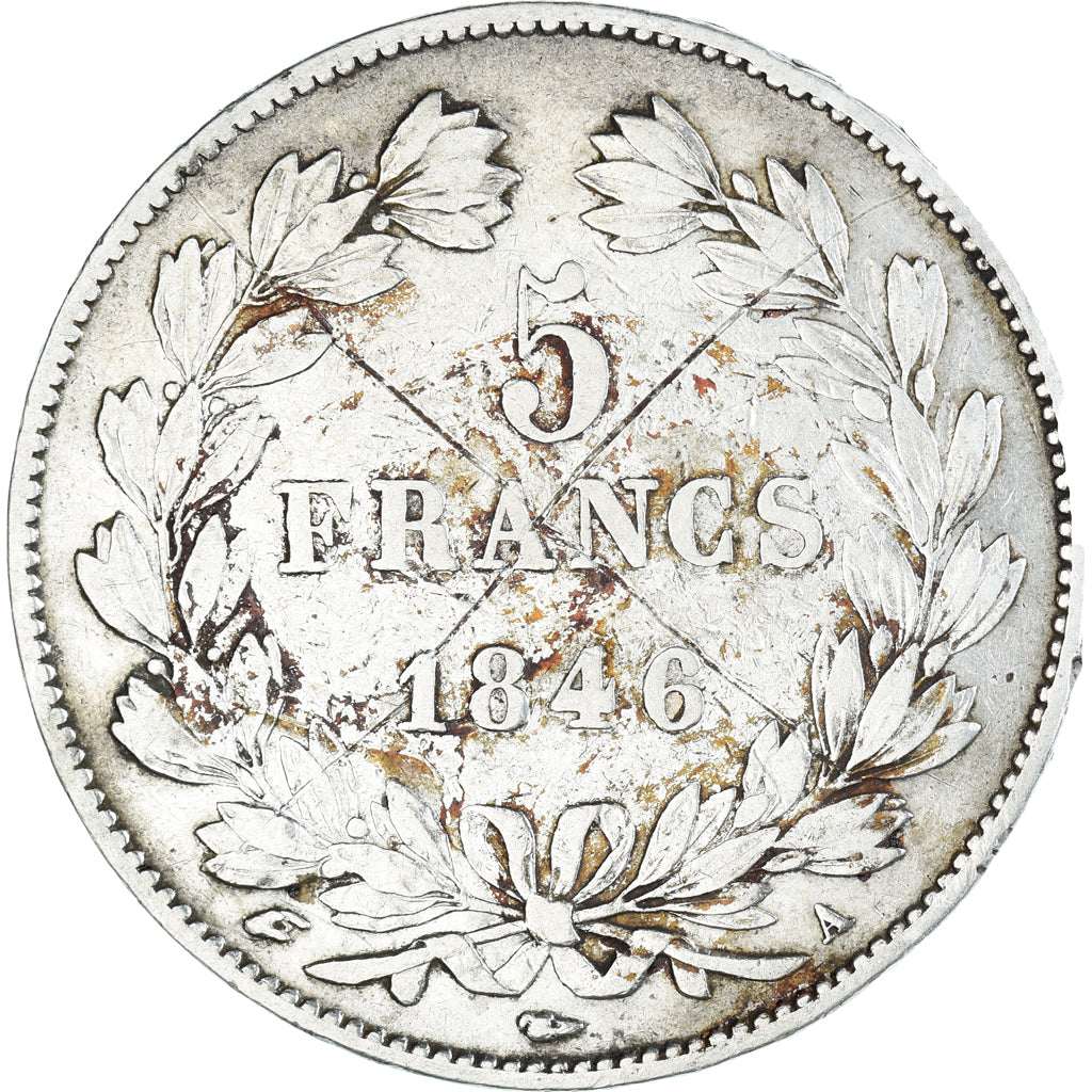 Moneda, Francia, Louis-Philippe, 5 Francs, 1846, Paris, BC+, Plata, KM:749.1
