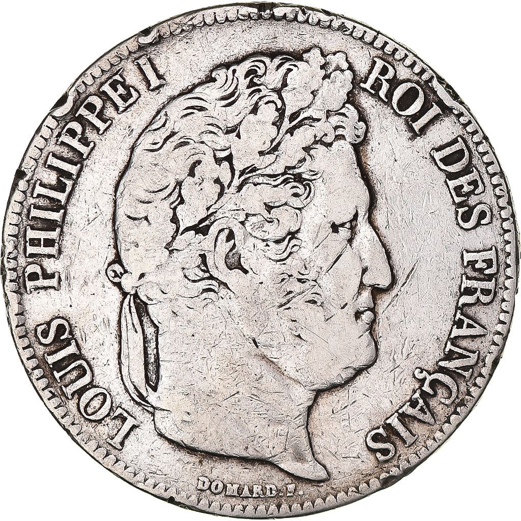 Moeda, França, Louis-Philippe, 5 Francs, 1835, Rouen, VF(20-25), Prata