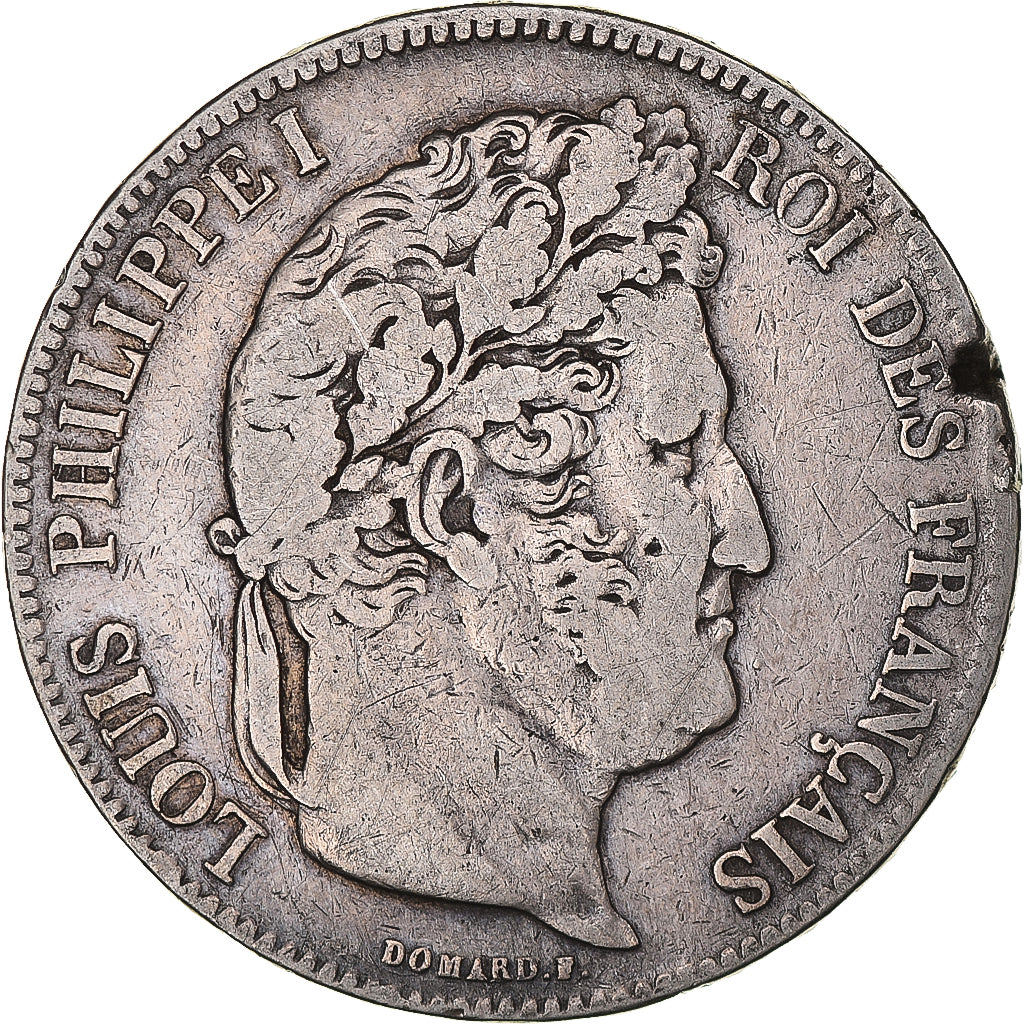Moneda, Francia, Louis-Philippe, 5 Francs, 1835, Rouen, BC+, Plata, KM:749.2