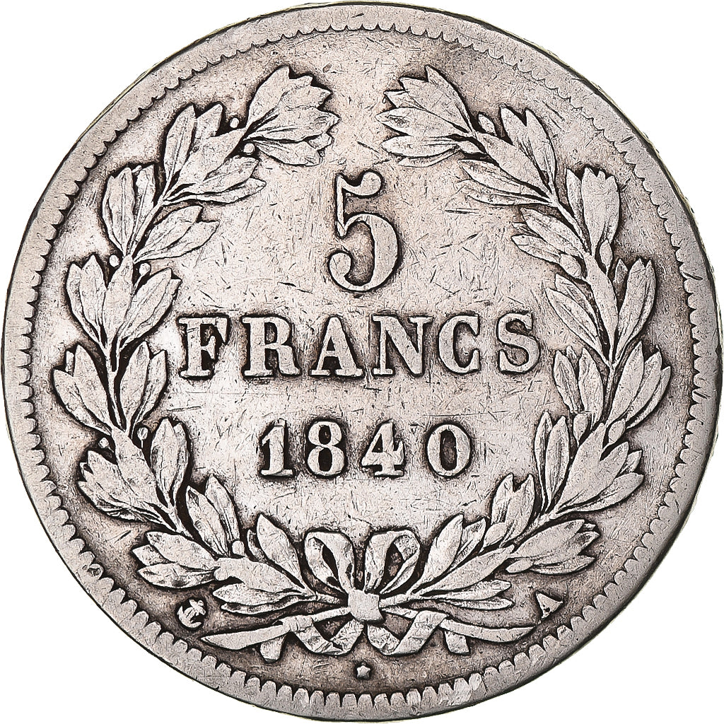 Moneda, Francia, Louis-Philippe, 5 Francs, 1840, Paris, BC+, Plata, KM:749.1