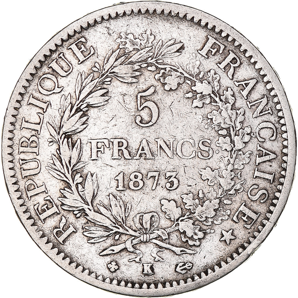 Moneta, Francia, Hercule, 5 Francs, 1873, Bordeaux, MB+, Argento, KM:820.2