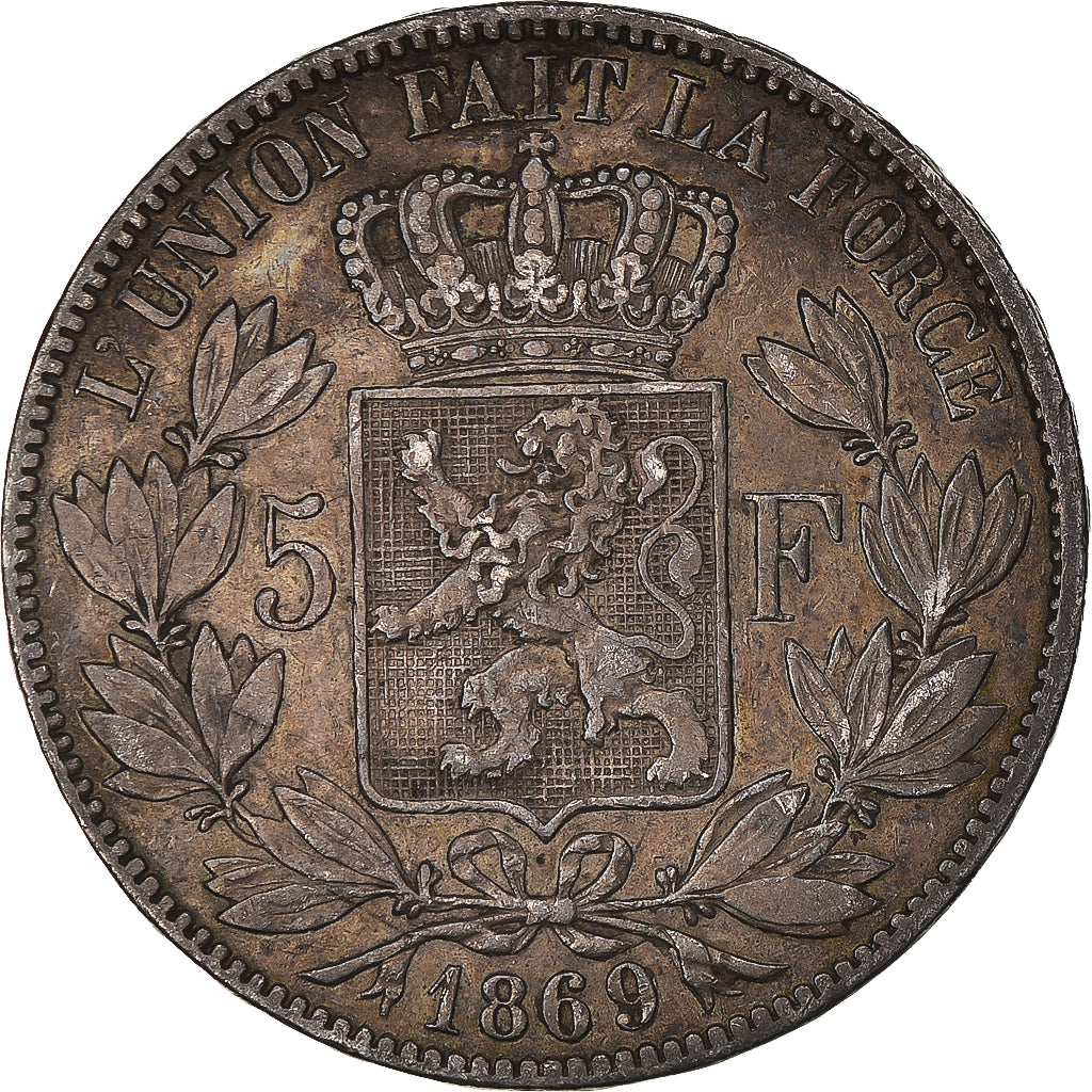 Coin, Belgium, Leopold II, 5 Francs, 5 Frank, 1869, VF(30-35), Silver, KM:24
