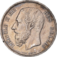 Munten, België, Leopold II, 5 Francs, 5 Frank, 1873, ZF, Zilver, KM:24