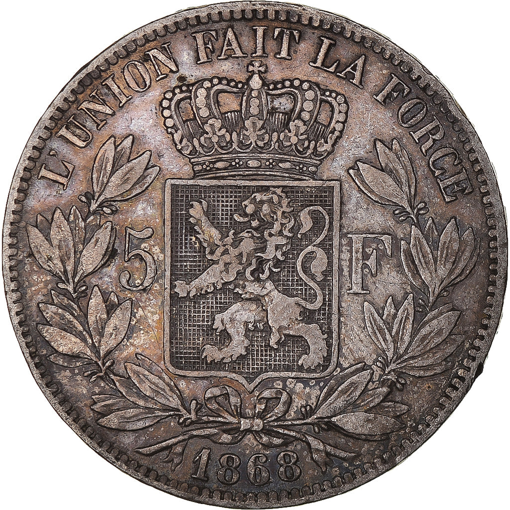 Moneta, Belgio, Leopold II, 5 Francs, 5 Frank, 1868, Brussels, MB+, Argento