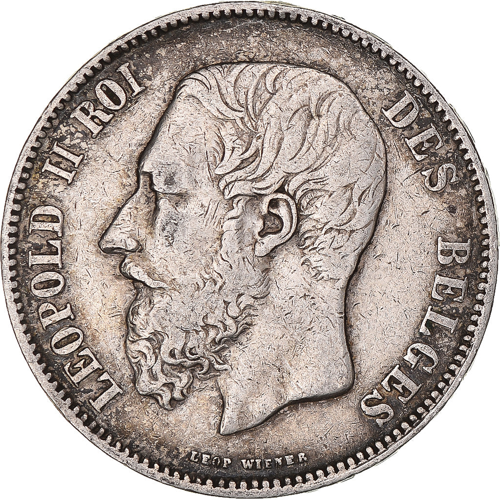 Moneda, Bélgica, Leopold II, 5 Francs, 5 Frank, 1869, MBC, Plata, KM:24