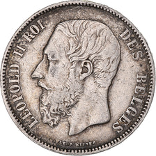 Moeda, Bélgica, Leopold II, 5 Francs, 5 Frank, 1869, EF(40-45), Prata, KM:24