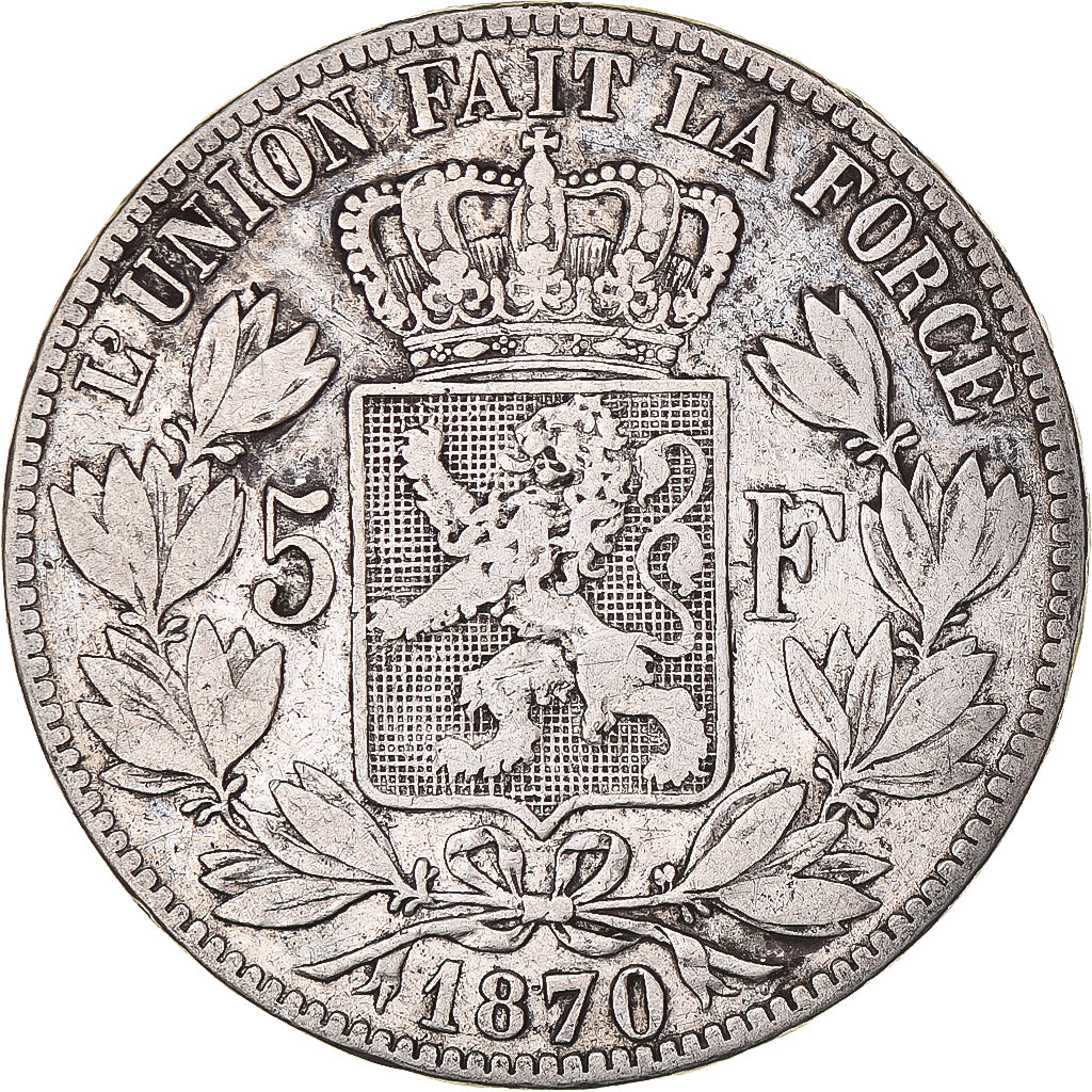 Münze, Belgien, Leopold II, 5 Francs, 5 Frank, 1870, Brussels, S+, Silber