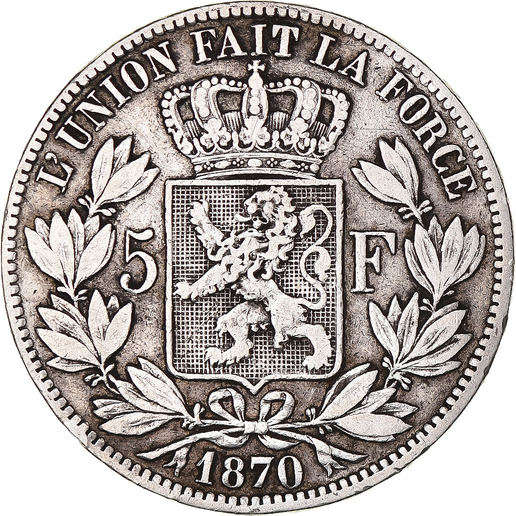 Munten, België, Leopold II, 5 Francs, 5 Frank, 1870, Brussels, FR+, Zilver