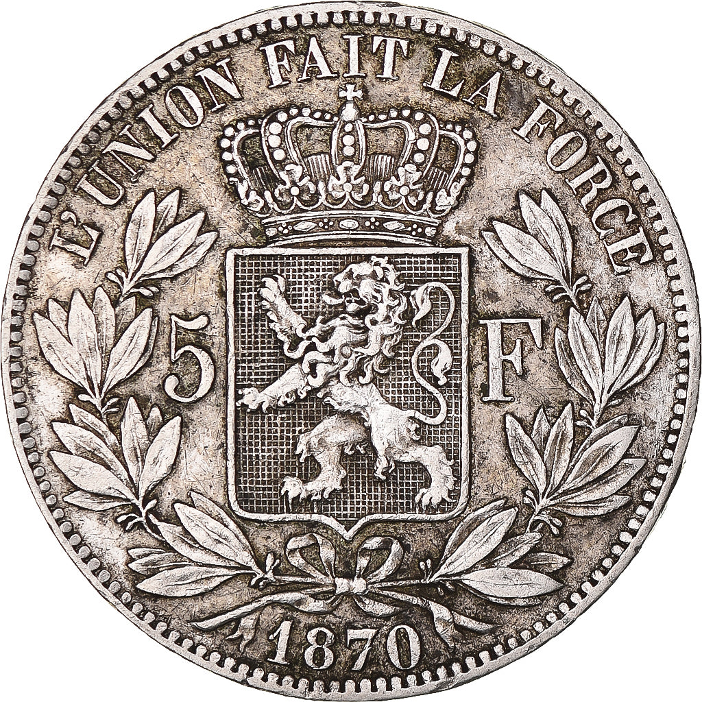 Monnaie, Belgique, Leopold II, 5 Francs, 5 Frank, 1870, Bruxelles, TTB, Argent