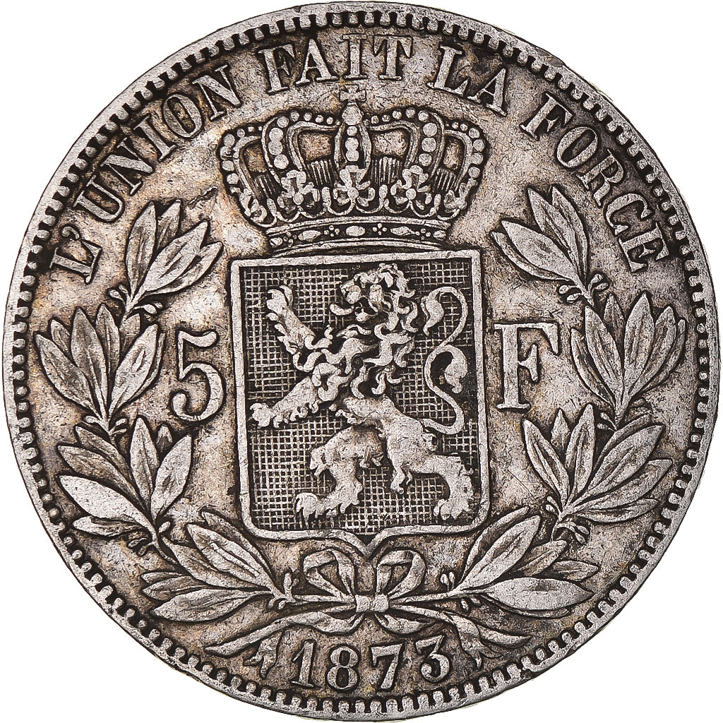 Moneda, Bélgica, Leopold II, 5 Francs, 5 Frank, 1873, MBC, Plata, KM:24